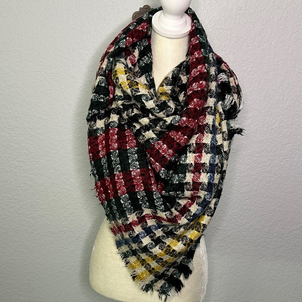 BP Plaid Houndstooth Multicolor Blanket Scarf 54”x54”